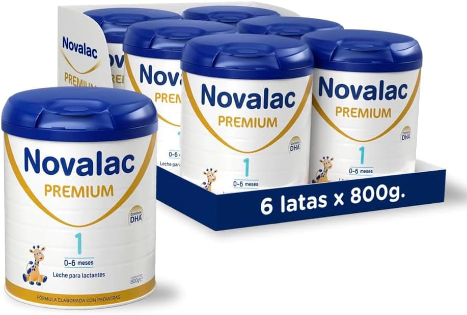 Novalac Premium 1 - leite em pó de iniciação para bebés 0-6 meses. Contribui para o desenvolvimento normal. Fórmula fabricada com pediatras rica em DHA - 6 x 800 g