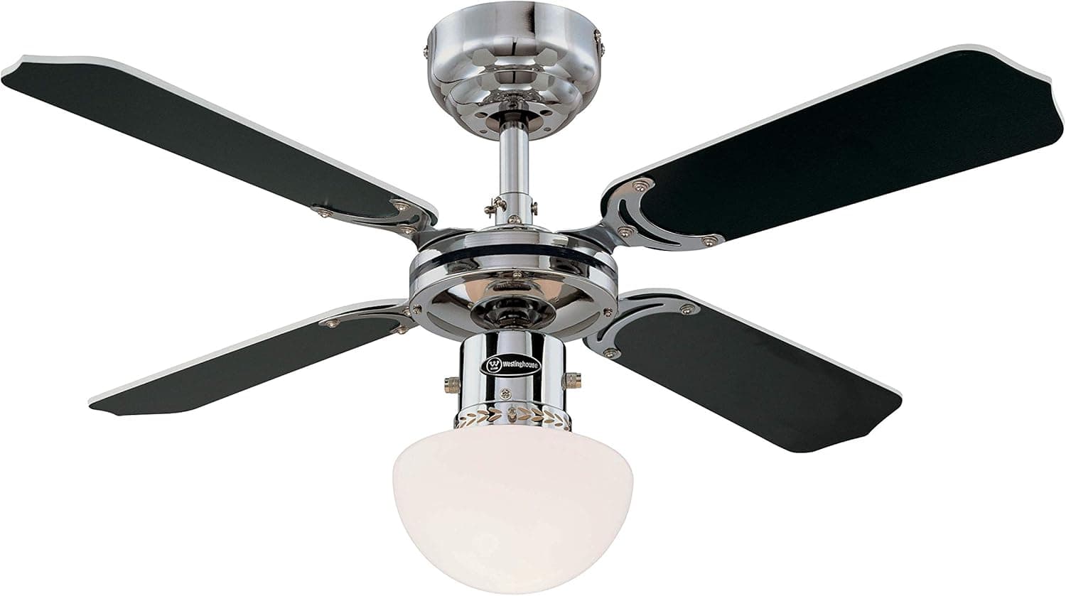 Westinghouse Lighting Portland Ambiance Ventoinha de teto E27, 60 W, acabamento em crómio com pás ReverSJFS em branco/preto