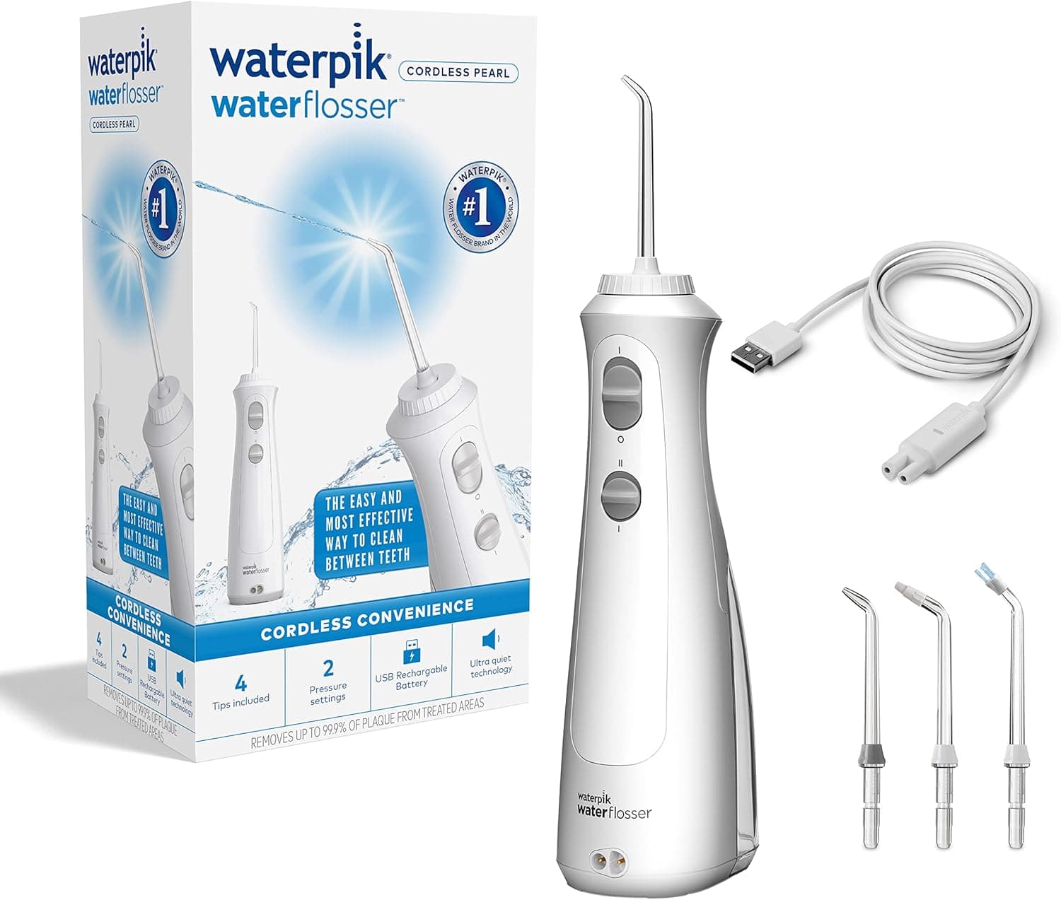 Waterpik Irrigador dentário sem fios, elimina a placa acumulada entre os dentes, portátil, branco - (WF-13)
