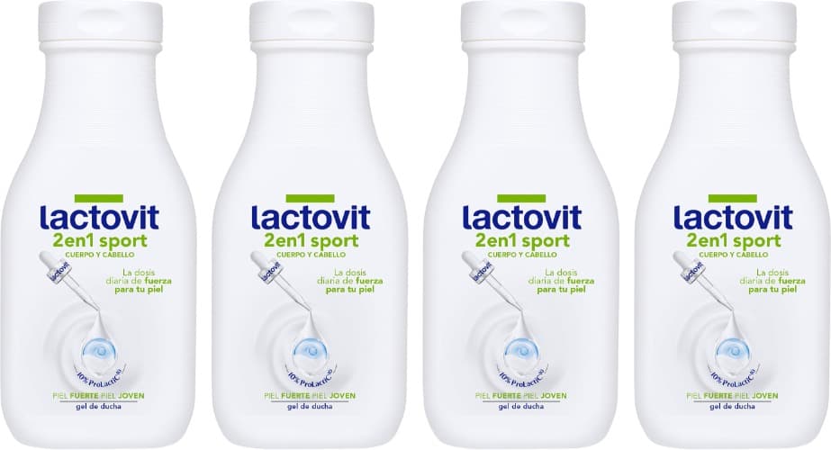 Lactovit Sport | Gel de duche e champô 2 em 1 para corpo e cabelo normal, 250 ml x 4