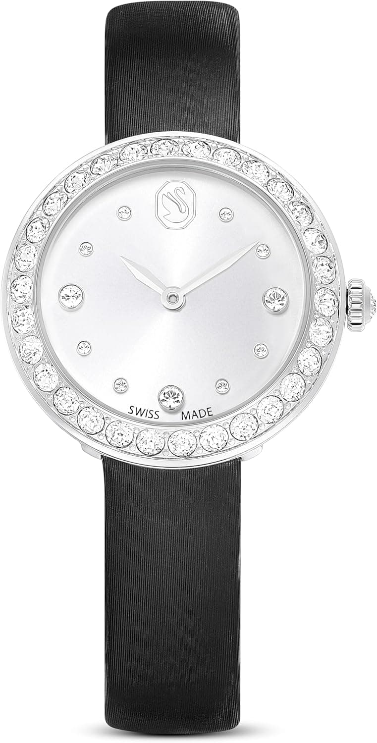 Swarovski Relógio para mulher Matrix Tennis, fabricado na Suíça, correia de couro, preto, aço inoxidável, Preto