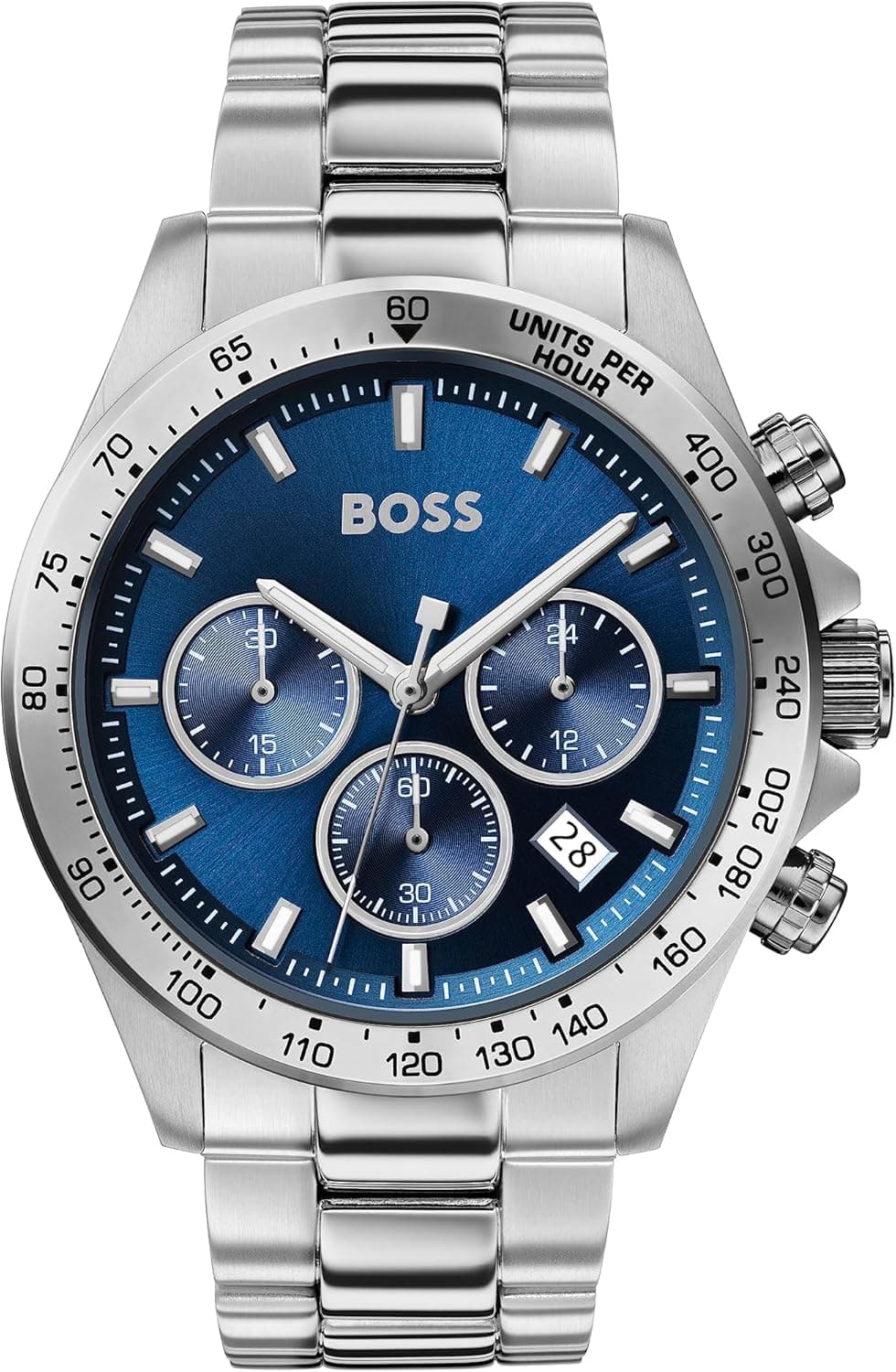 BOSS Reloj Cronógrafo de CBOSS Relógio cronógrafo de quartzo para homem coleção herói com correia em aço inoxidáveluarzo para Hombre Colleción Hero con Correa en Acero Inoxidable Silver And Blue Metal
