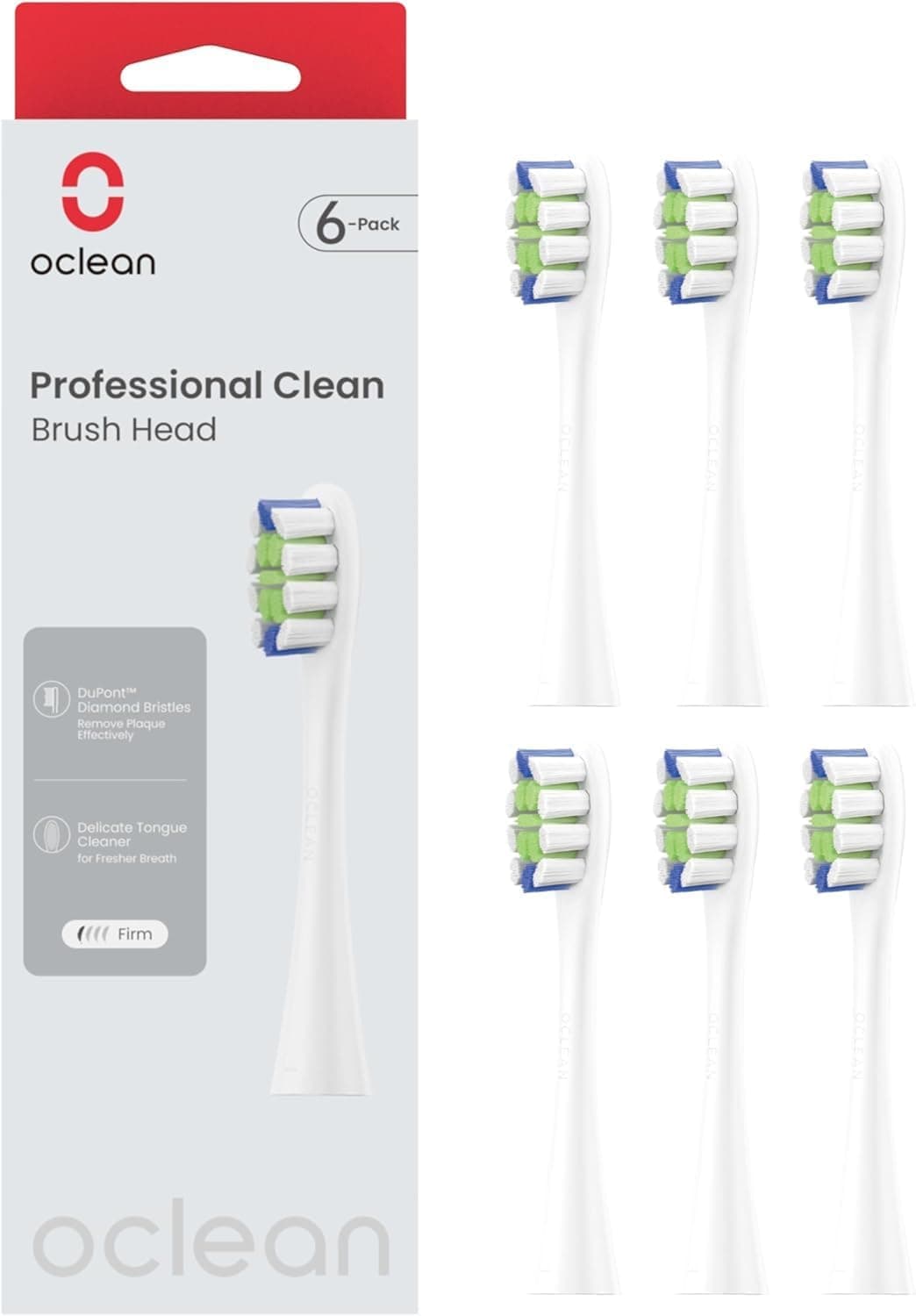 Oclean Peças sobresselentes escovas profissionais Clean W06, adequado para todos oclean escovas elétricas para adultos, cerdas DuPont™ certificadas pela FDA, cabeça de escova em forma de W, 6 peças,