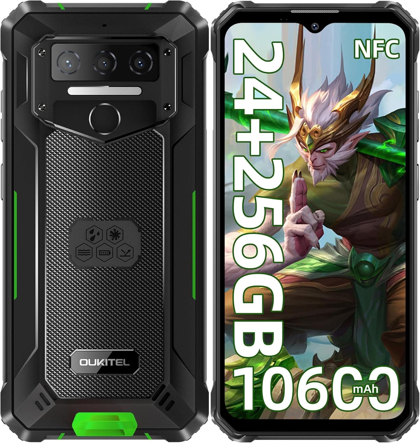 OUKITEL WP23 Plus telemóvel resistente (2025), 10600 mAh 24 GB RAM+256 GB ROM/1TB telemóvel inquebrável, 6,52" HD telemóvel Android 14, câmara 13 MP+5 MP, 4G dual SIM/NFC/GPS/GPS/OTG/Face ID/IP68