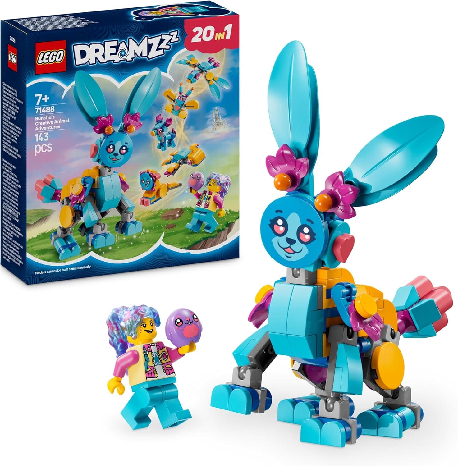 LEGO DREAMZzz Aventuras de Bunchu: Animais criativos, coelho de peluche para reconstruir 20 em 1, tubarão, elefante, tartaruga de brinquedo e mais, presente para meninas de 7 anos,