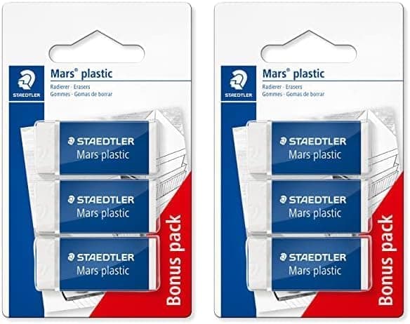 STAEDTLER Mars Plastic - Borrachas de apagar (3 unidades), branco (embalagem de 2)