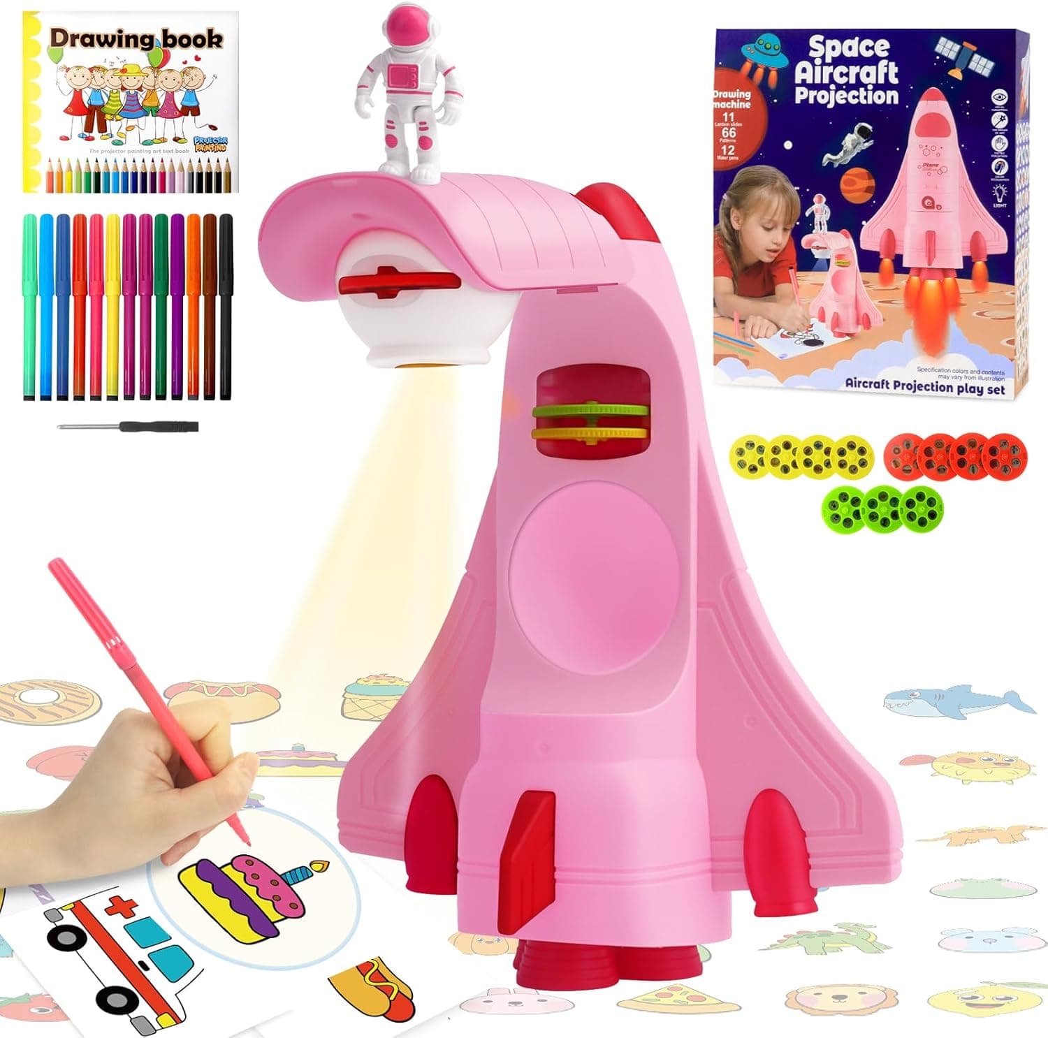 Projetor de desenho para crianças, CS COSDDI mesa projetor de desenho para crianças brinquedo projetor de traço e desenho, mesa de desenho espacial para crianças pequenas com 66 padrões para 3