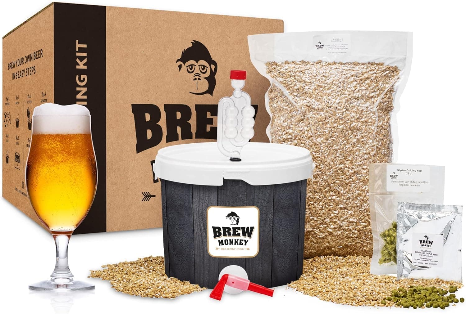 Brew Monkey® Kit de Fabricação de Cerveja Loira, Kit Básico de 5 Litros, 6,4% Vol. | Kit para fazer cerveja artesanal