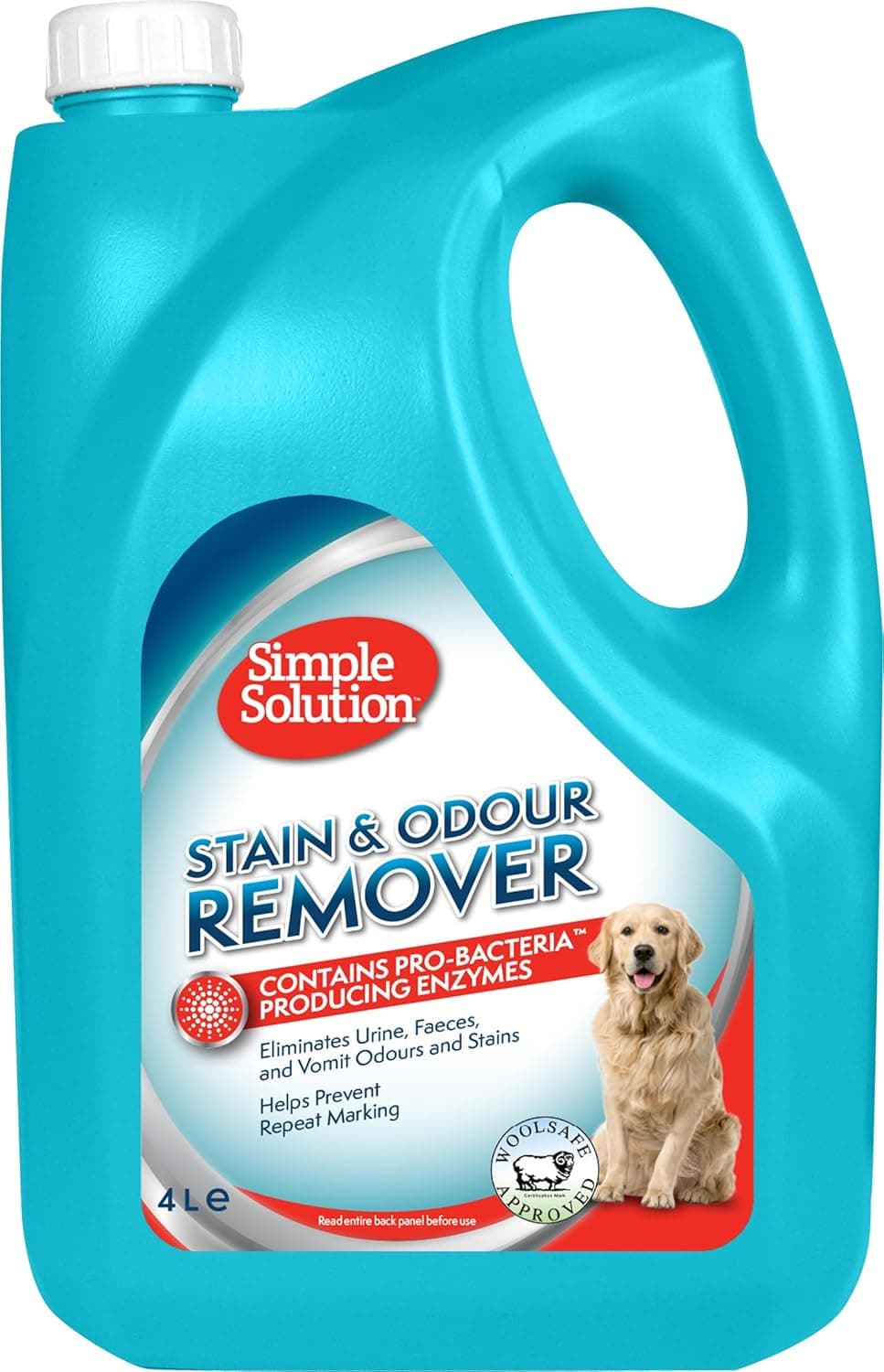 Simple Solution Removedor de manchas e odores para cães, limpador enzimático com poder de limpeza pró-bactérias, fresh, 4 litros