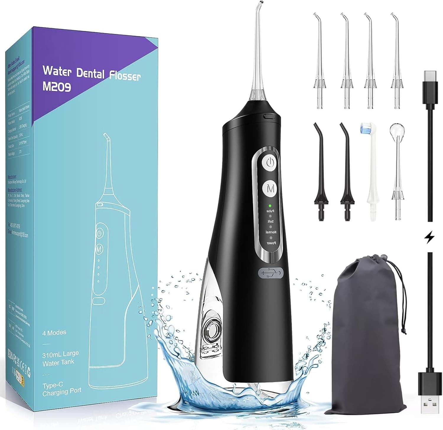 Annmiir Oral Irrigator | Irrigador oral portátil recarregável com 8 bocais e 4 modos de limpeza, 310 ml