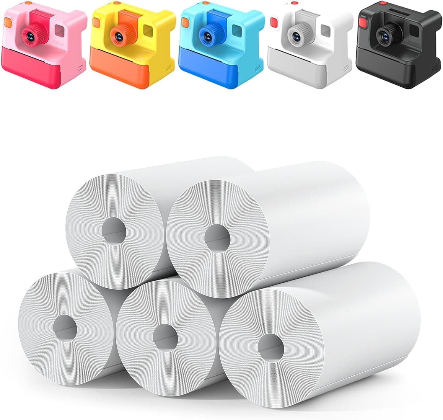 DIAMOOKY Papel de impressão para câmara infantil, 5 rolos (5,5 cm x 2,54 cm, 9,1 kg, acabamento mate, biodegradável), papel térmico instantâneo, alta definição, criações de bricolage