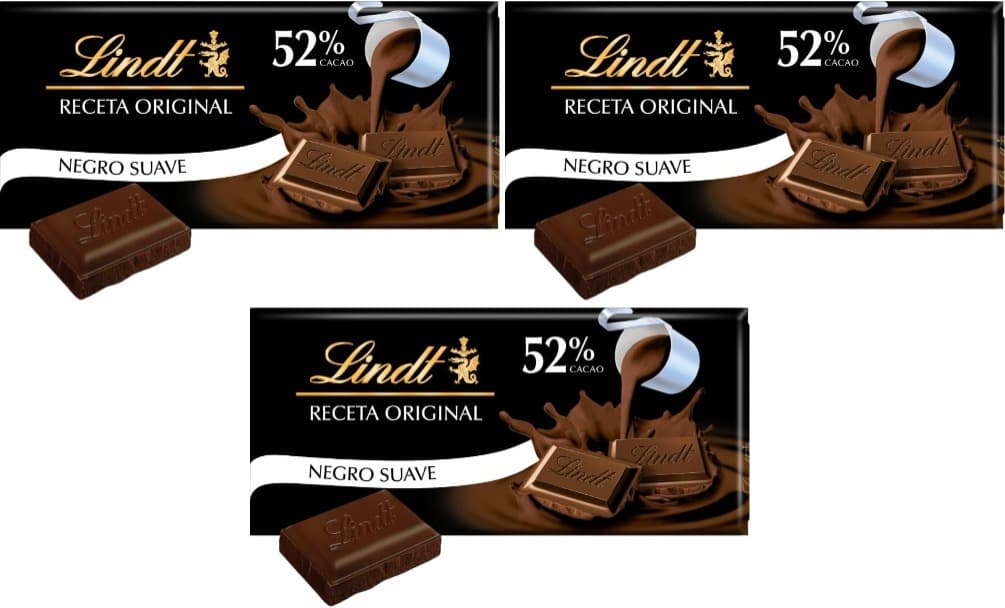 Lindt Chocolate preto, 52% cacau, chocolate Lindt, cremoso, tablet 100 g x 3