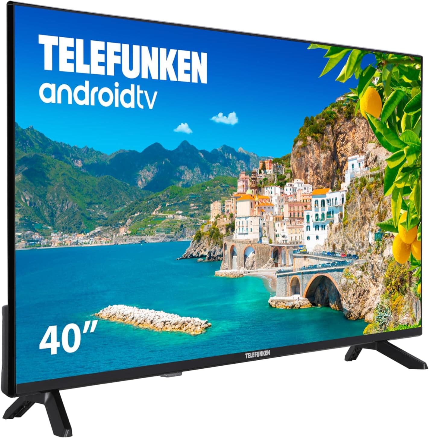 Telefunken 40DTAF724 Android TV de 40 polegadas Full HD 1920 x 1080, design sem molduras, HDR10, Bluetooth, Chromecast integrado, compatível com o Google Assistant e Alexa 