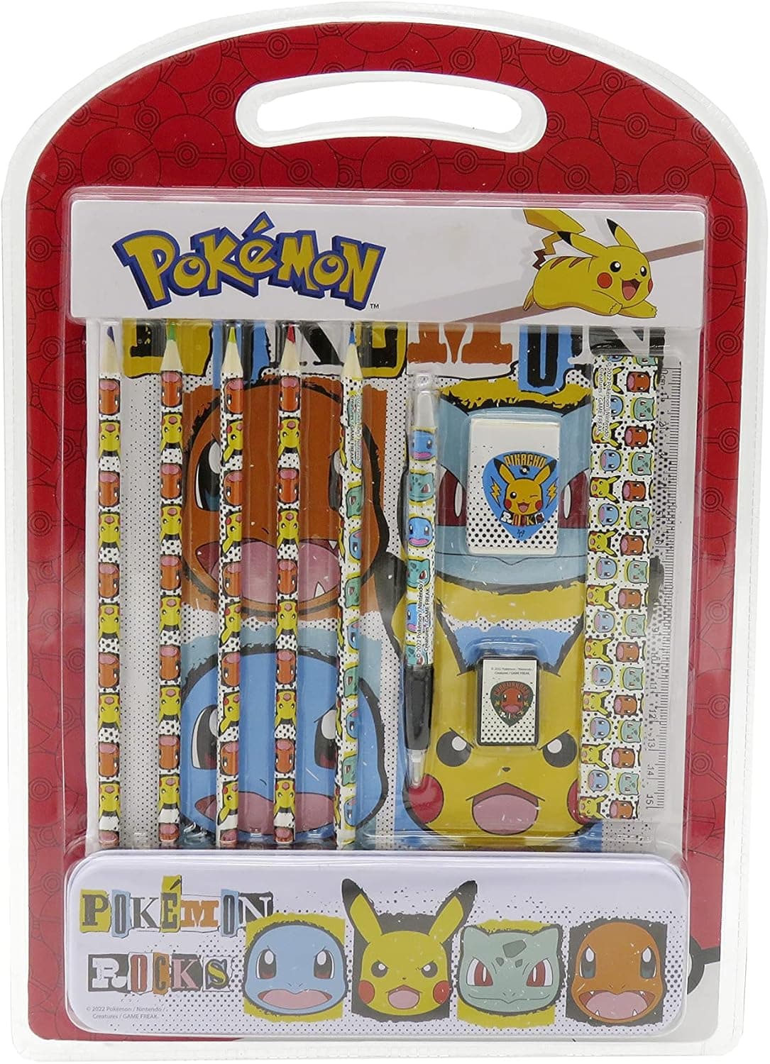 Pokémon- Conjunto de papelaria, material de escrita, estojo, pacote de desenho, material escolar, lápis, Pikachu, multicolorido, produto oficial (Marcas CyP)