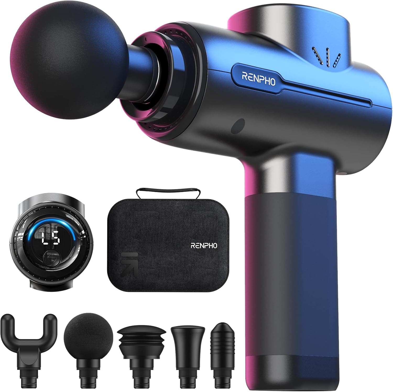 Pistola de massagem muscular, RENPHO Massage Gun pistola massajador muscular Deep Tissue, silencioso massagem profissional e carregamento tipo-C, para relaxamento de massagem muscular, preto