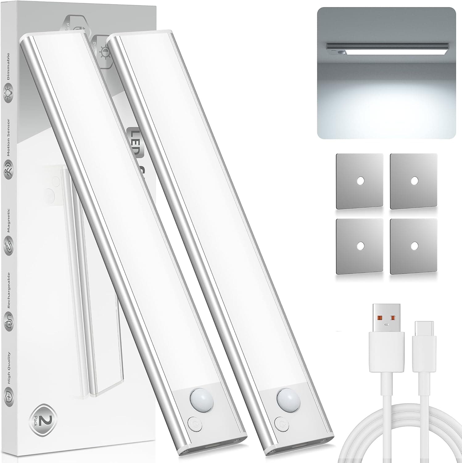 Luz LED sensor movimento cozinha - armário luzes pilhas autocolante recarregável lâmpada sem cabos baixo móvel interior armários tira candeeiros magnética parede barra luz iluminação sem fios luzes