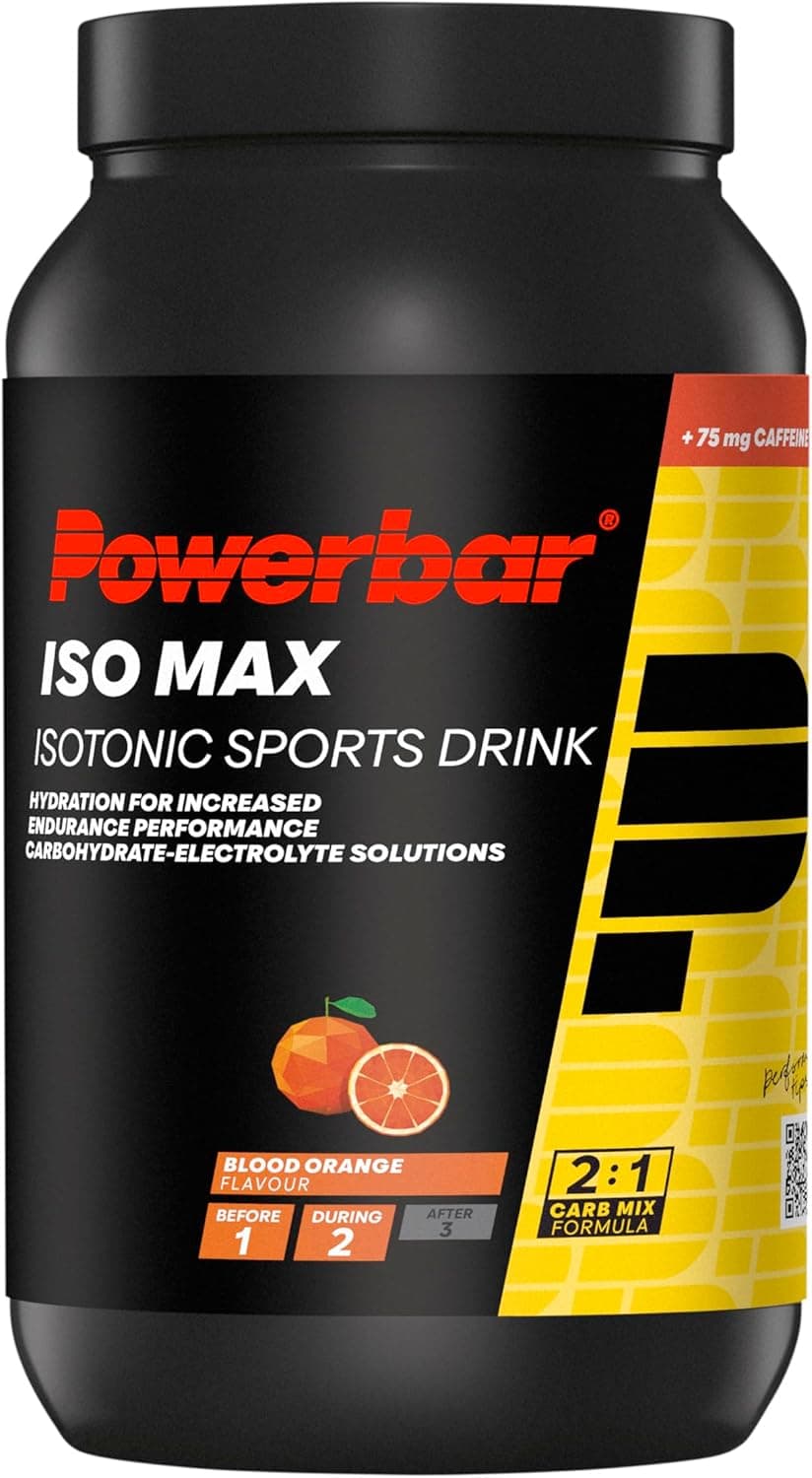 Powerbar Isomax Blood Orange 1200 g Bebida desportiva isotónica, 5 eletrólitos C2MAX 75 mg cafeína