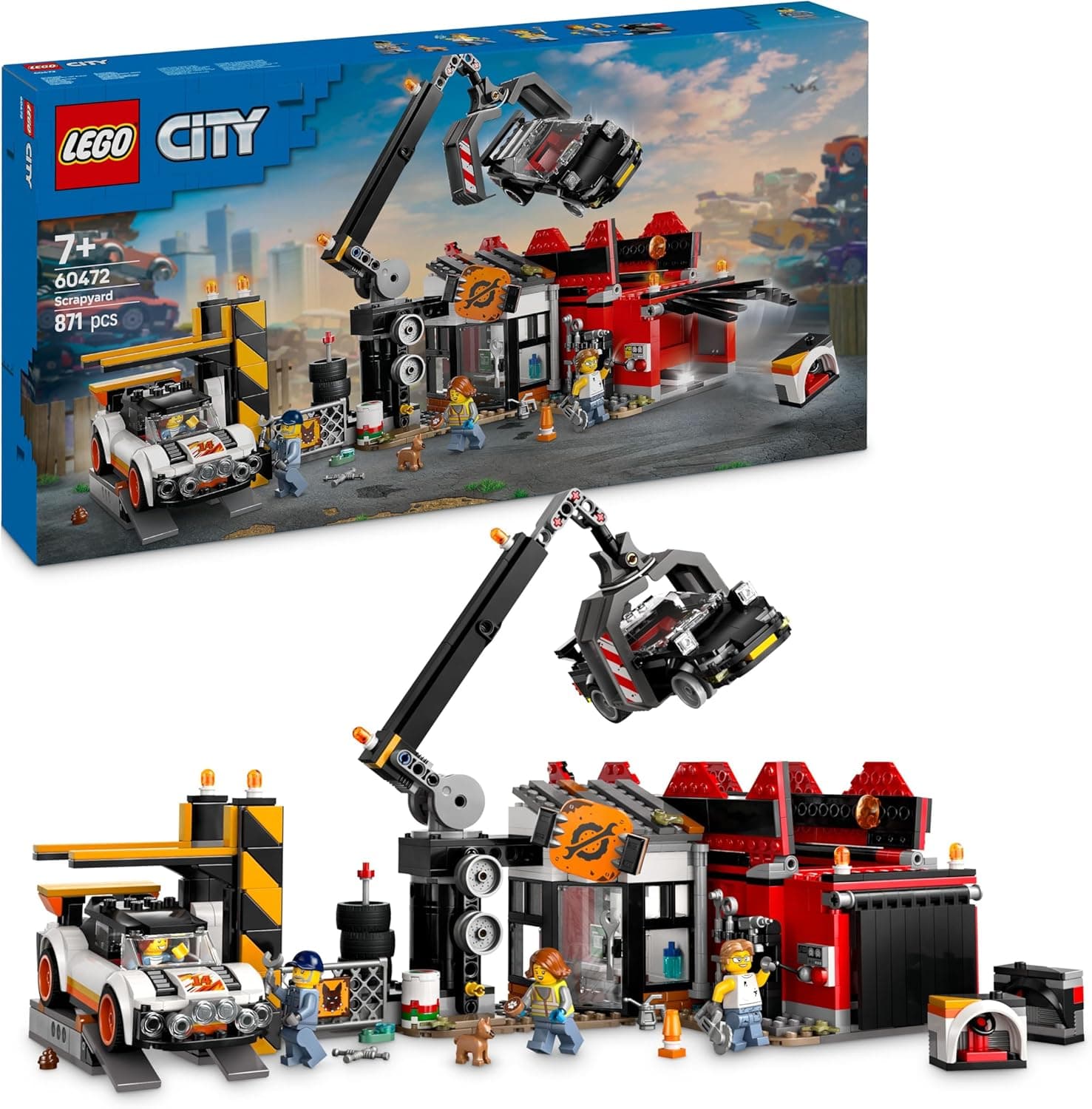 LEGO City Depósito com Carros – Sucata com Compactador e Grua de Brinquedo, Inclui 2 Veículos Clássicos e 4 Minifiguras, Presente para Crianças a partir dos 7 Anos, 60472