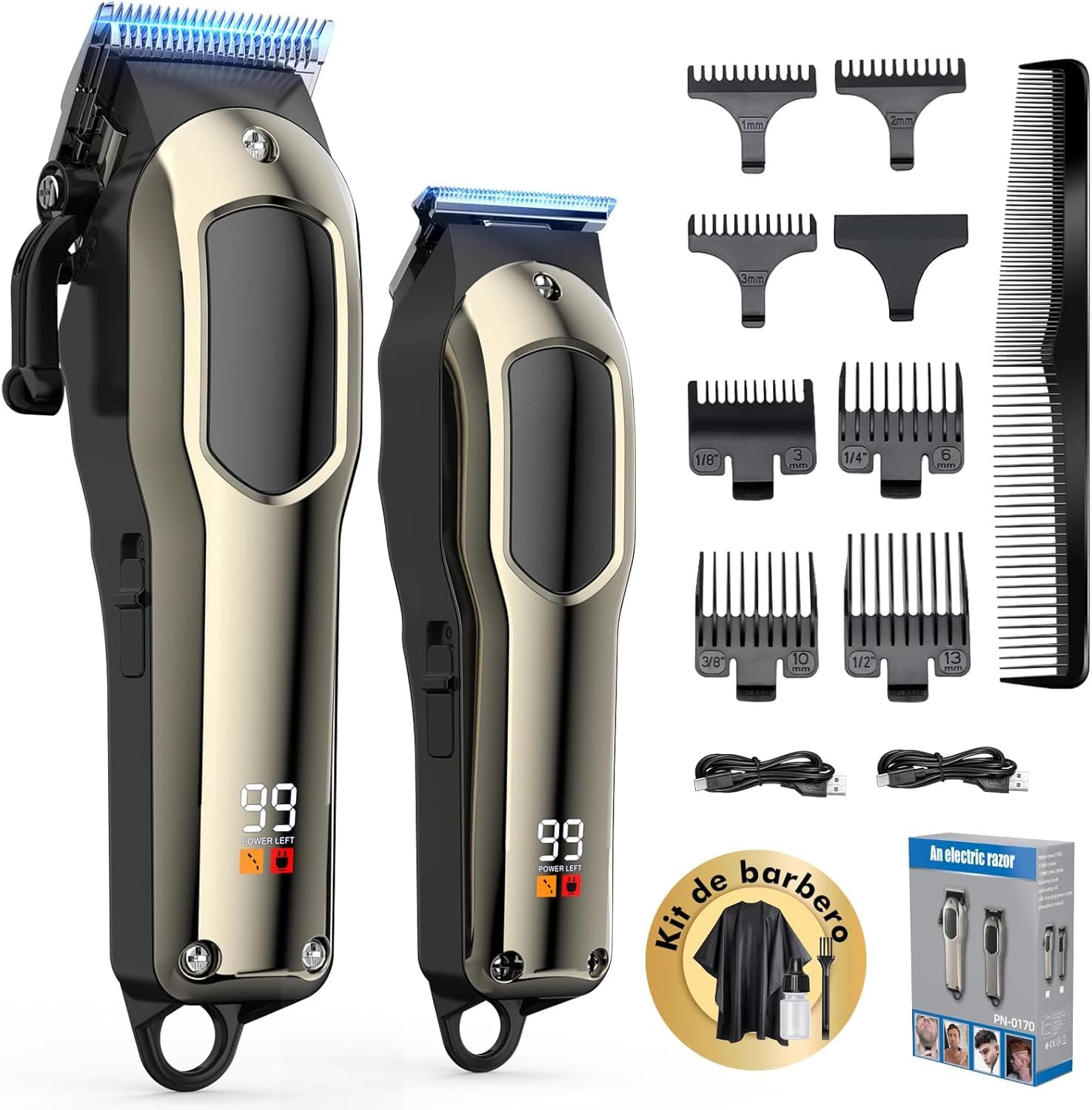 Singphere Máquina de cortar cabelo homem - corta-pelos profissional homem com 7 pentes guia, recarregável, ecrã LED - kit de máquina de cortar cabelo para homem e família