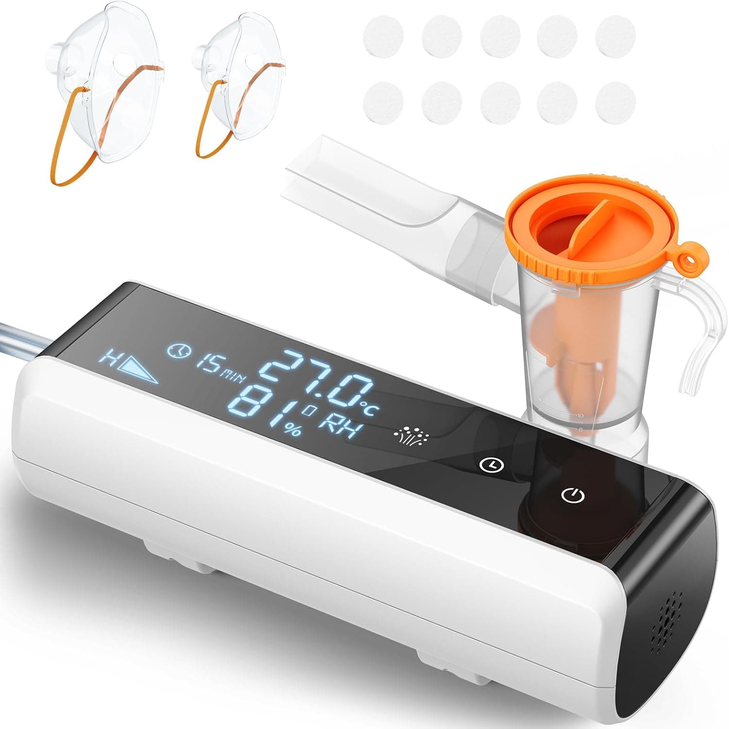 Nebulizador portátil para bebé e adultos, ecrã digital nebulizador compressão ajustável atomização silenciosa para tosse, frio, asma com e 2 máscaras