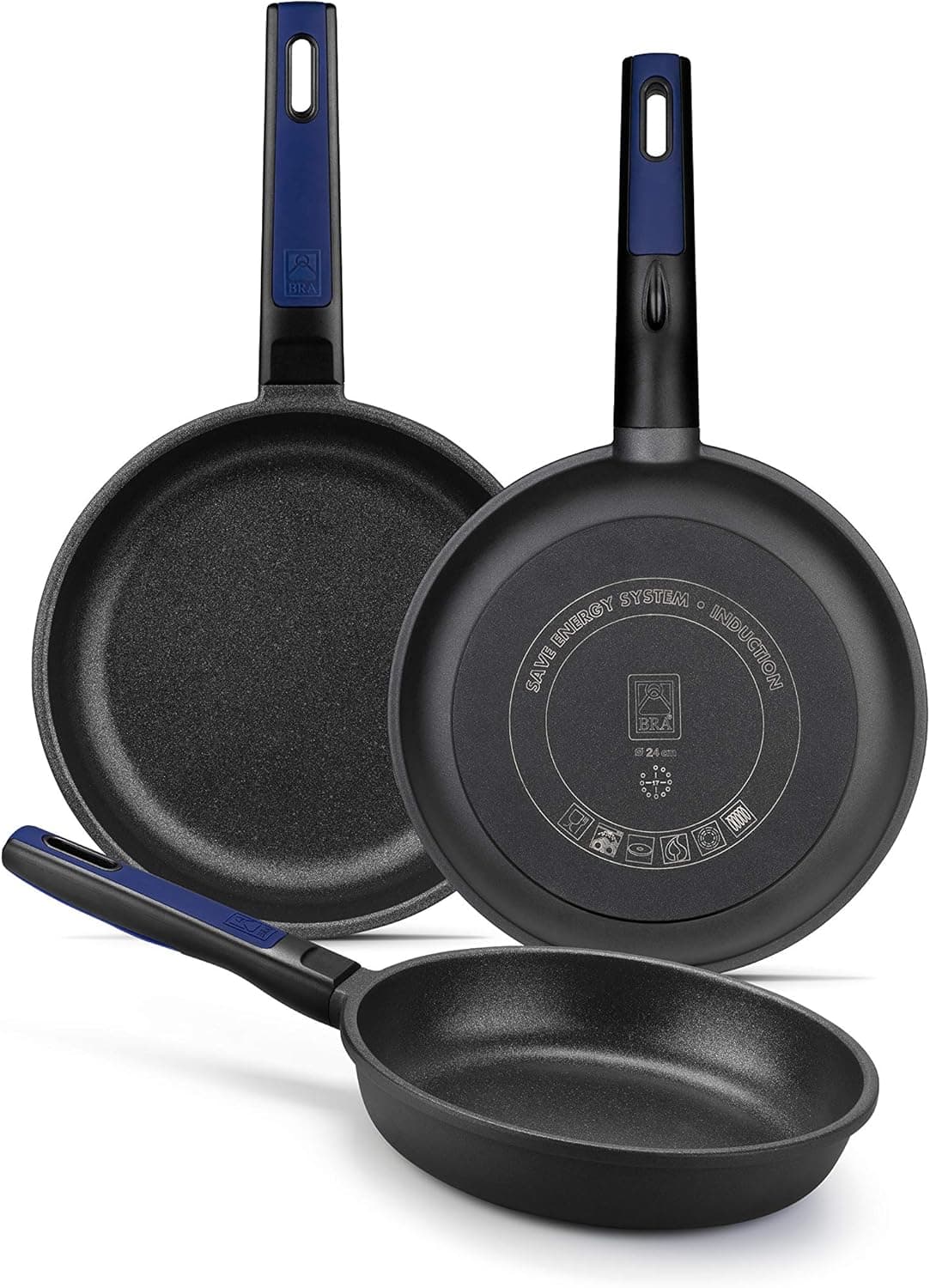 BRA Advanced Conjunto de frigideiras de alumínio fundido de 18, 22, e 26 cm, antiaderentes, sem PFOA, super-reforçadas têm um desempenho superior e alta resistência a riscos e desgaste, apropriadas para cozinha de indução