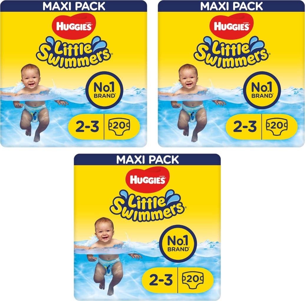 Huggies Little Swimmers Fraldas de banho para bebé, tamanho (3-4), 20 unidades x 3