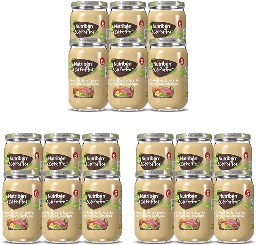 Nutribén EcoPotitos | Puré biológico de legumes com vitela para bebés a partir dos 6 meses, pack de 18x235 g