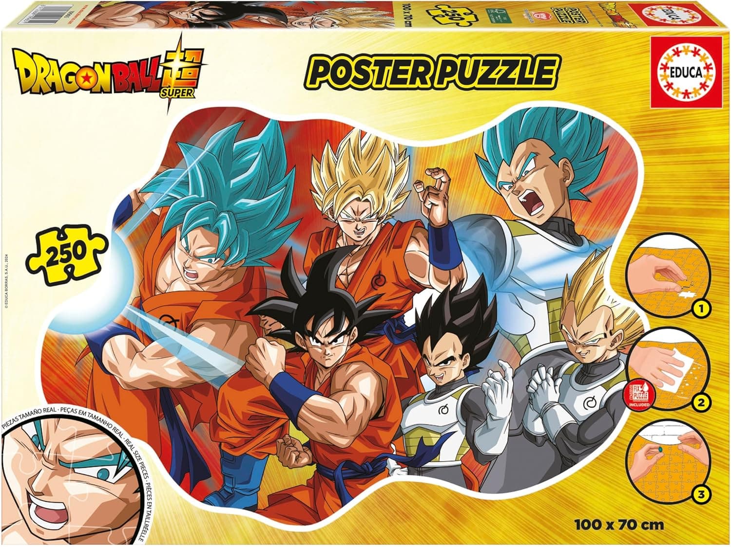Educa - Dragon Ball | Poster puzzle infantil de 250 peças com forma exterior especial e de grandes dimensões: 100 x 70 cm. Monte-o, cole-o com a cola especial Fix Puzzle e pendure-o (19965)