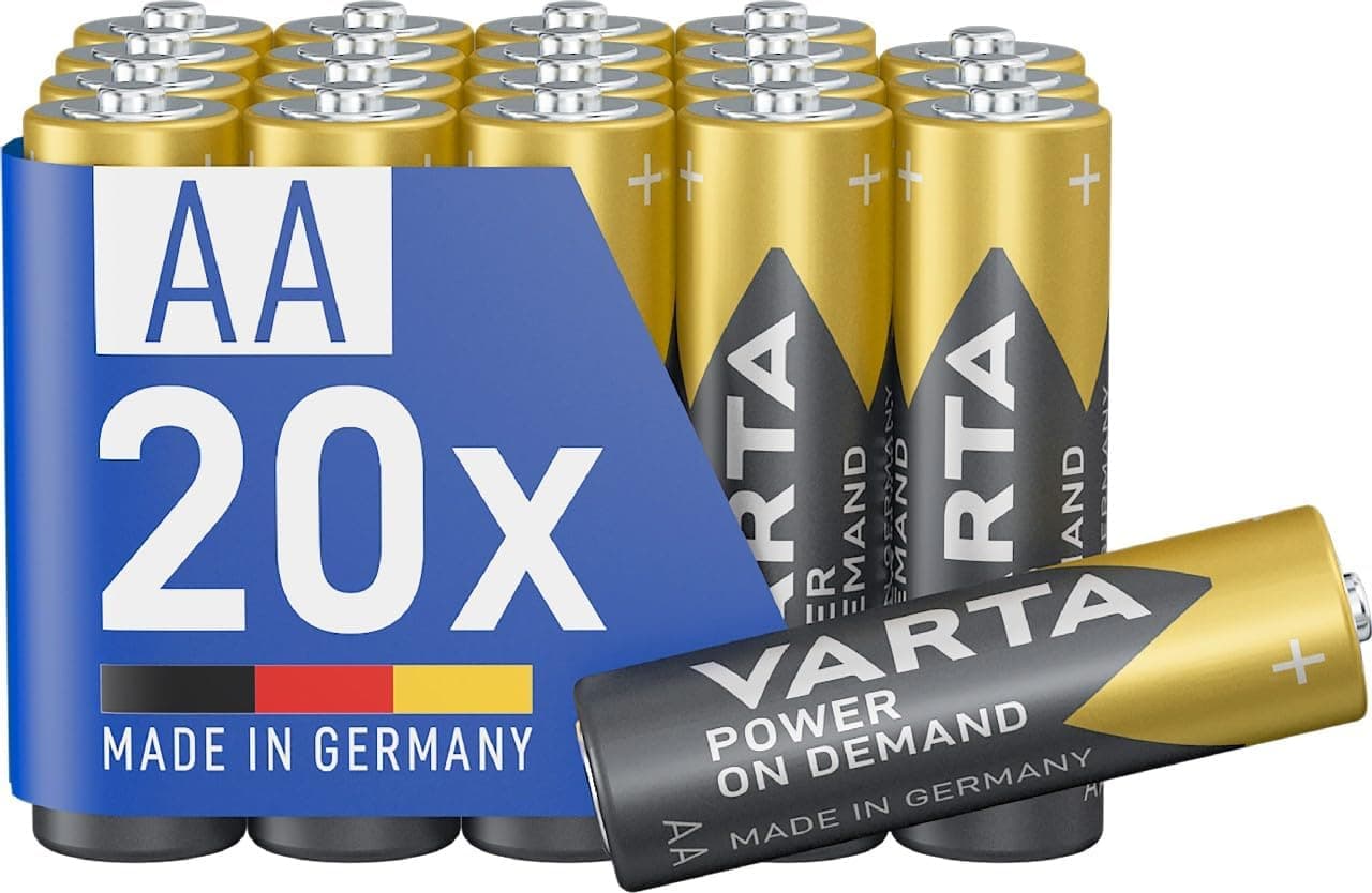 VARTA Pilhas AA, embalagem de 20, Power on Demand, alcalinas, 1,5 V, inteligentes, flexíveis, para acessórios de computador, dispositivos Smart Home, lanternas, Made in Germany