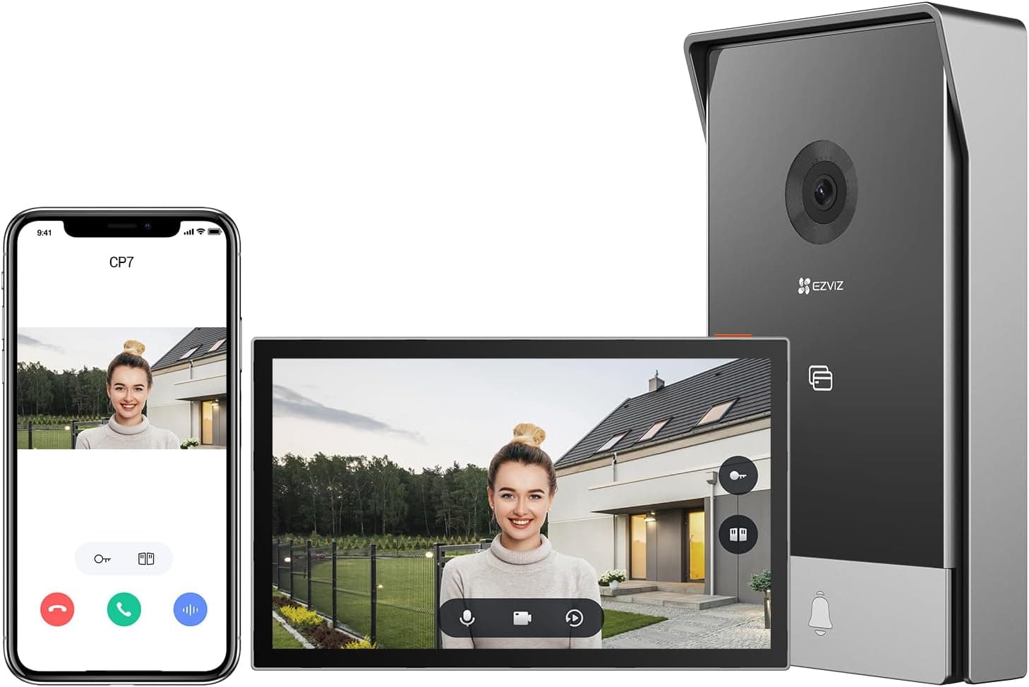 EZVIZ 2 K Video Porta-redes campainha sistema intercomunicador, monitor de toque a cores, 2 fios, desbloqueio remoto, visão noturna, deteção de movimento humano, suporta Wi-Fi 2,4/5 GHz, CP7
