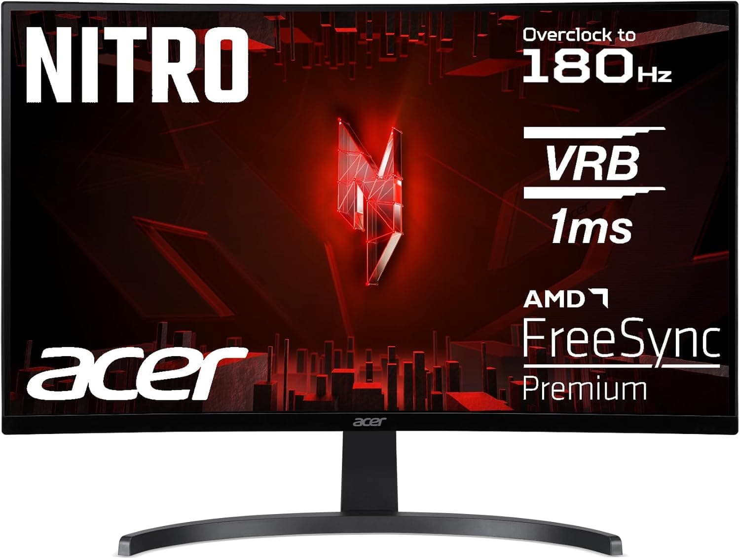 Acer Nitro ED273 S3 Monitor de jogos (27 polegadas, ecrã Full HD, 165 Hz (180 Hz OC), 1 ms (VRB), 1 HDMI 2.0, 1 HDMI 1,4, 1 DP 1,2, AMD FreeSync Premium, Cor preta
