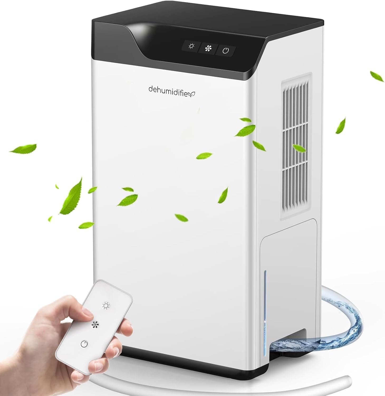 Deshumidificador elétrico, semicondutor duplo, controlo remoto, depósito de água de 2 l e mangueira de drenagem de 1,5 m, 750 ml/dia, descongelação automática