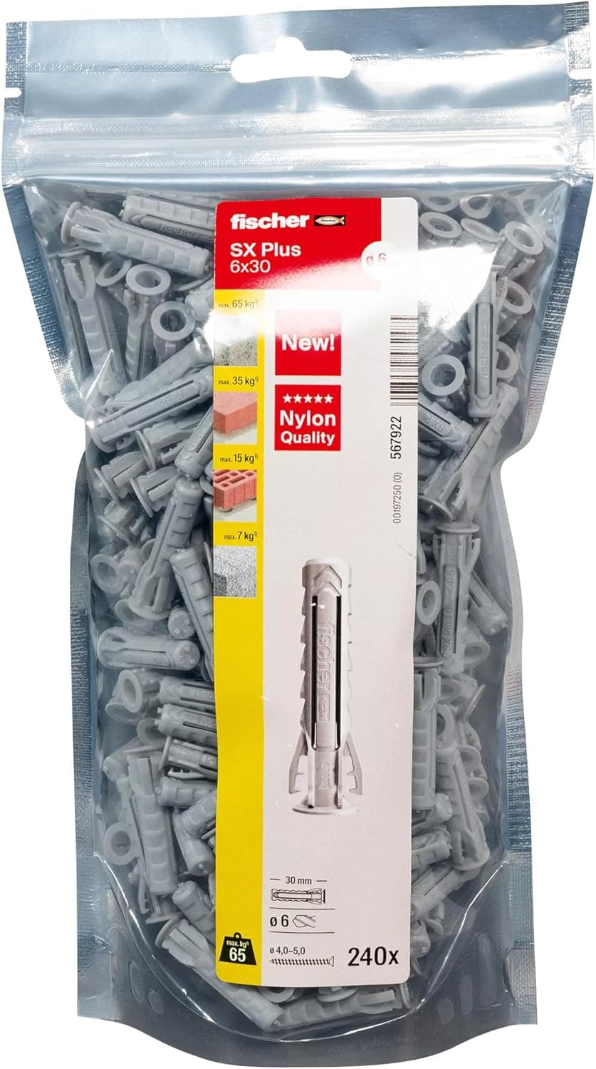 Fischer Big Pack SX Plus 6 x 30 240 buchas para parede cheia e perfurada