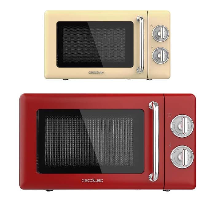 Cecotec Microondas mecânico de 20 L Proclean 3010 retro Red. 700 W em 6 níveis, temporizador até 30 minutos, modo de descongelação, design vintage em vermelho, acabamento em aço