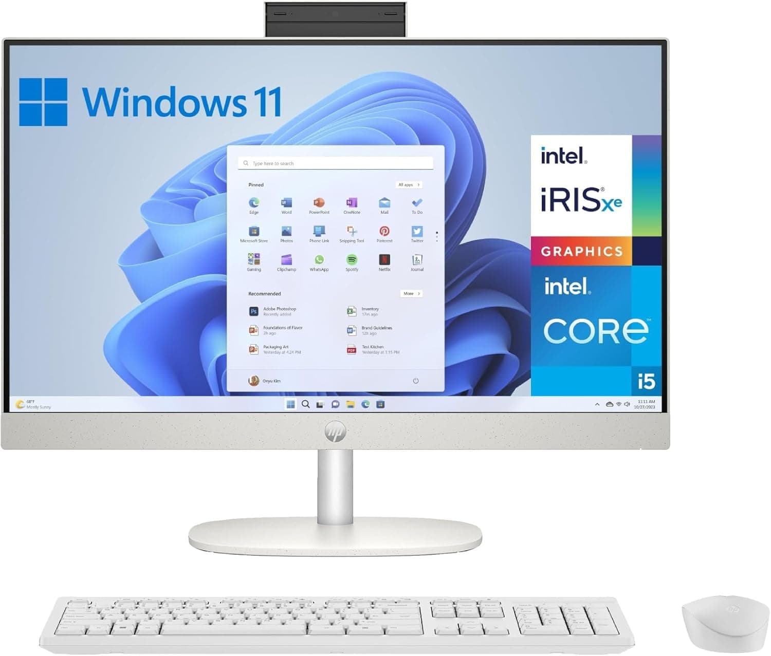 HP All-in-One 24-cr0117ns Computador de mesa Full HD de 23,8" com câmara, teclado e rato sem fios (Intel Core i5-1335U, 16 GB RAM, 512 GB SSD, Windows 11 Home) branco, QWERTY ES