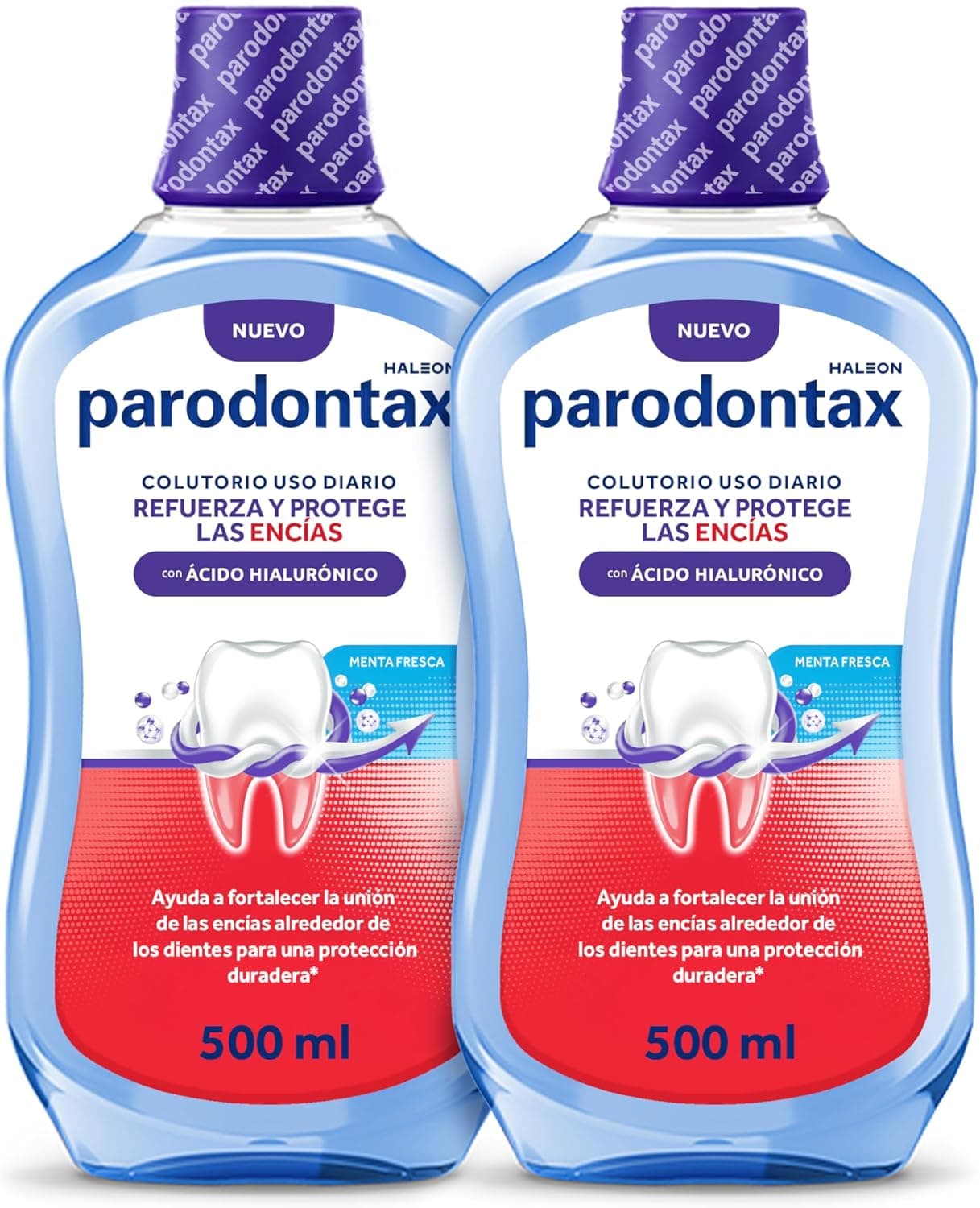 Parodontax Fortalece e protege as gengivas, enxaguamento bucal com ácido hialurónico e funciona para fortalecer e proteger a união entre gengivas e dentes, hortelã fresca, embalagem de 2 x 500 ml