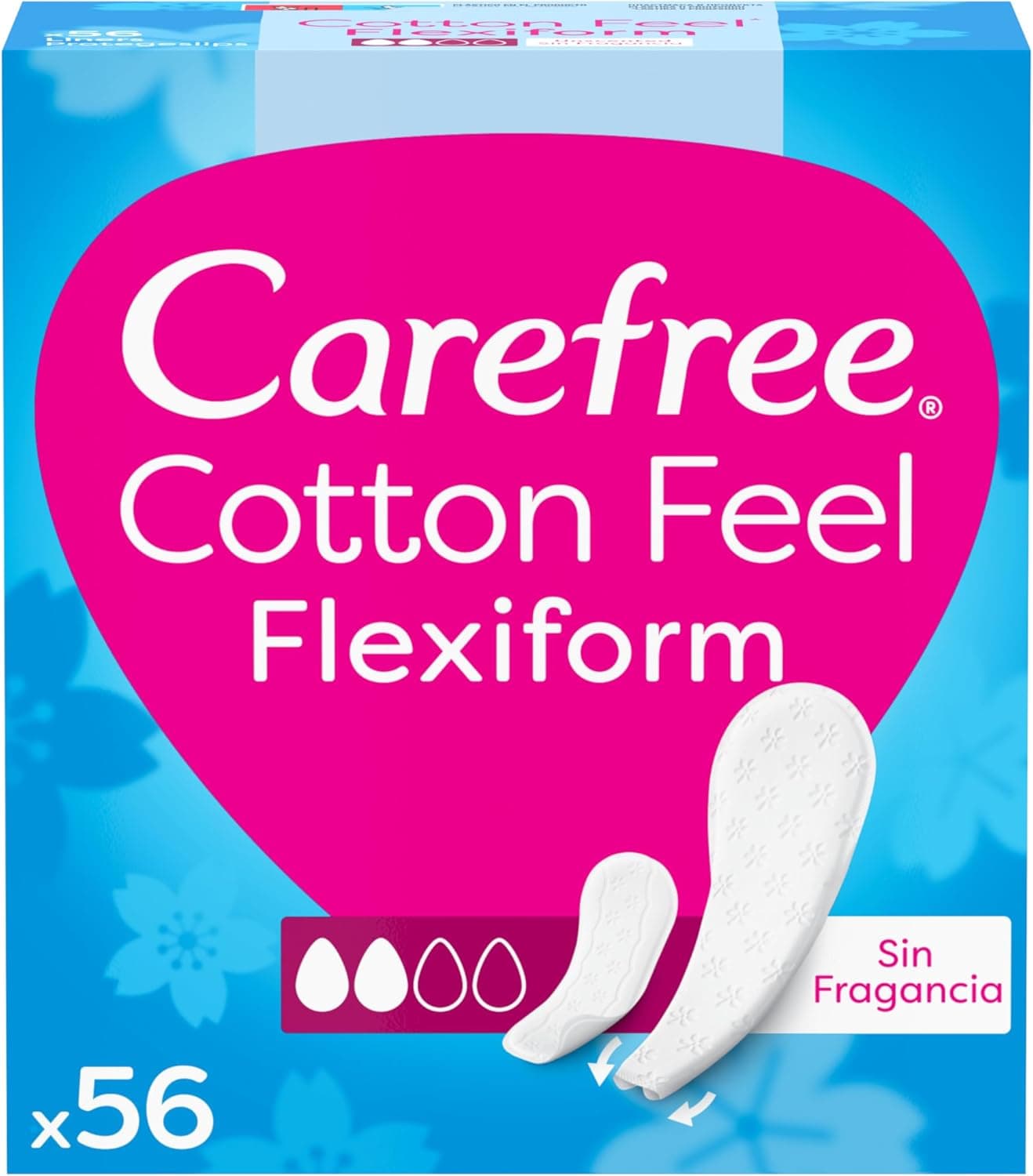 Carefree Cotton Feel Flexiform Protegeslips sem fragrância (56 unidades), os lips de absorção normal e respiráveis de uso diário sem fragrância, protege slips para todos os tipos de cuecas
