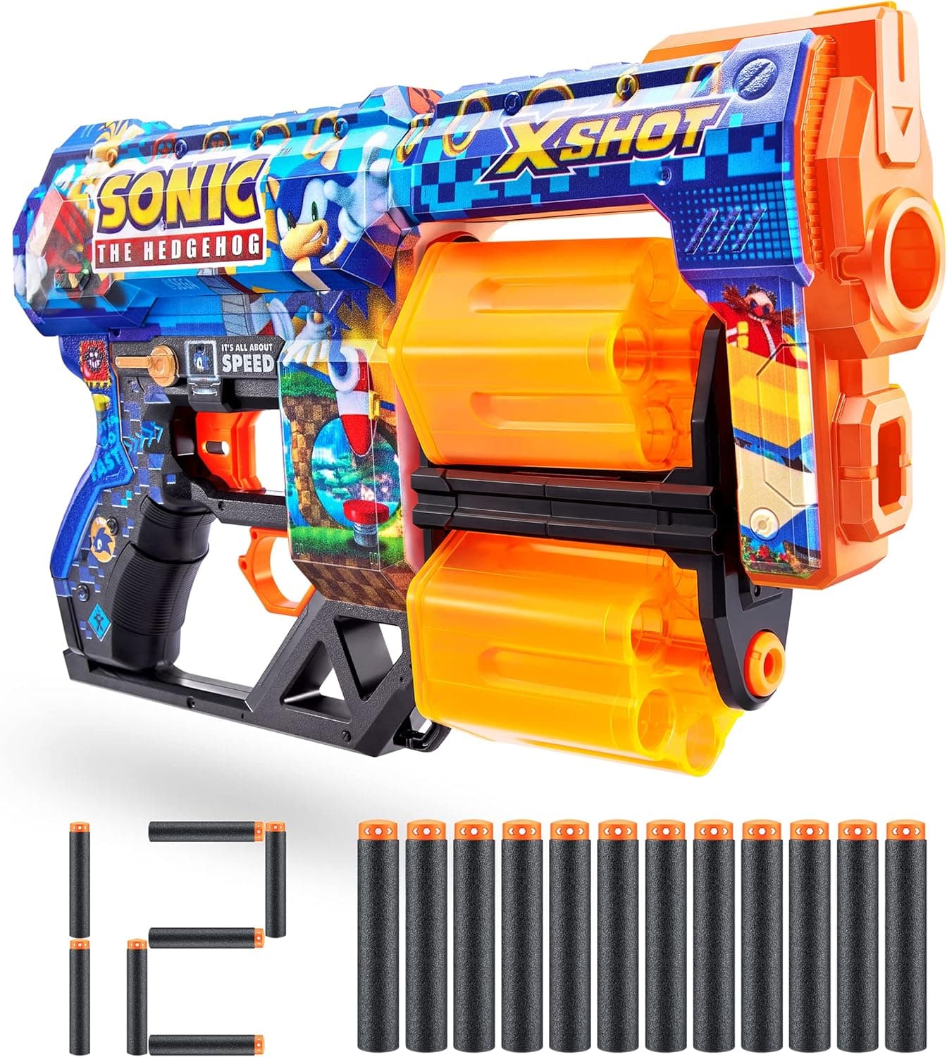 Xshot Skins Dread, Sonic The Hedgehog, Foam Dart Blaster (12 Dart) Air Pocket Dart Technology, a mais alta marca compatível, Toy Foam Dart Blaster for Kids, adolescentes, adultos, embalagem gratuita