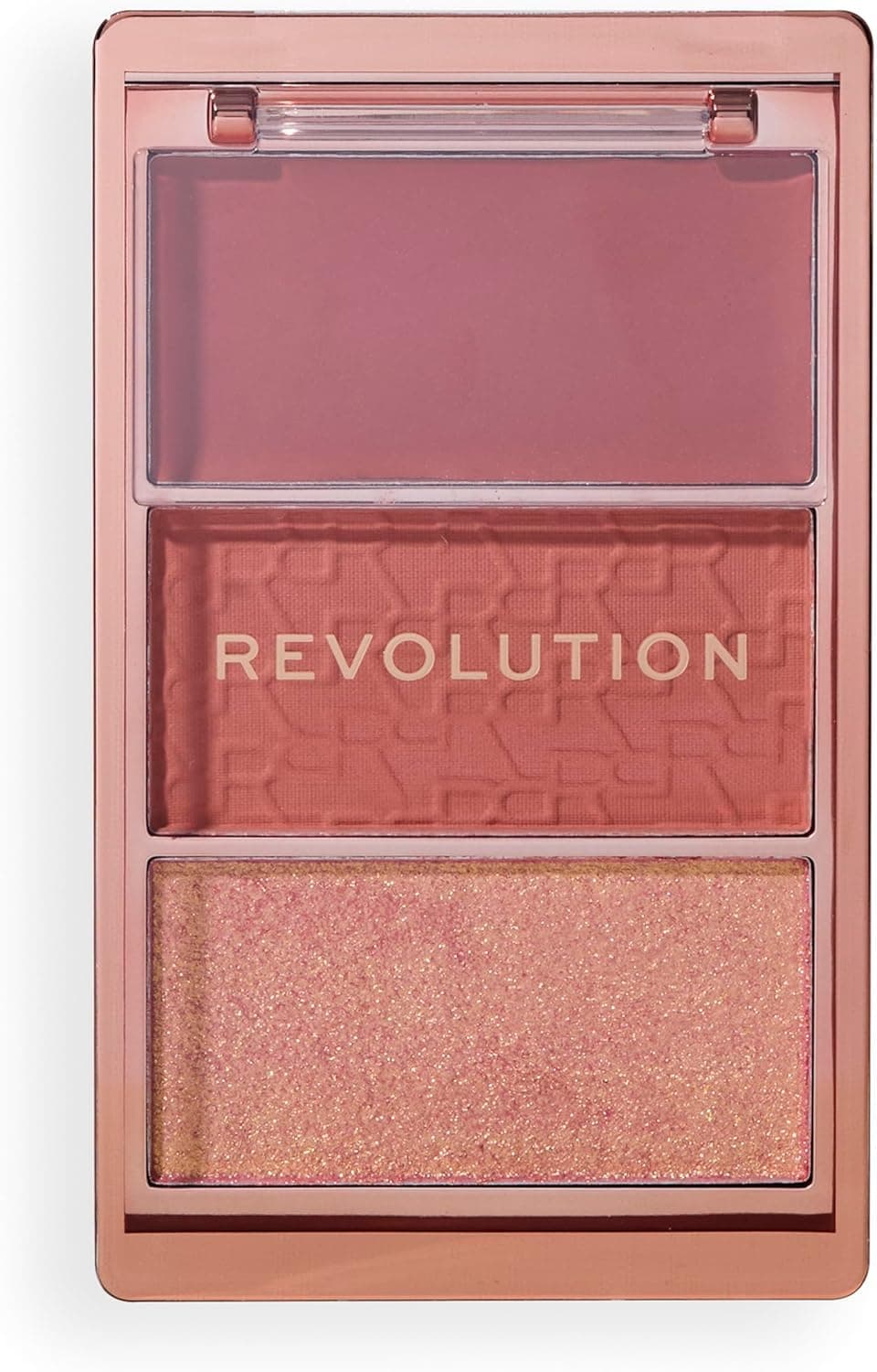 Revolution, Blush Icon Palette, colorete em creme e pó compacto, alta pigmentação, paleta de rosto, vegan e livre de crueldade, 3 tons, Aura Points Rose