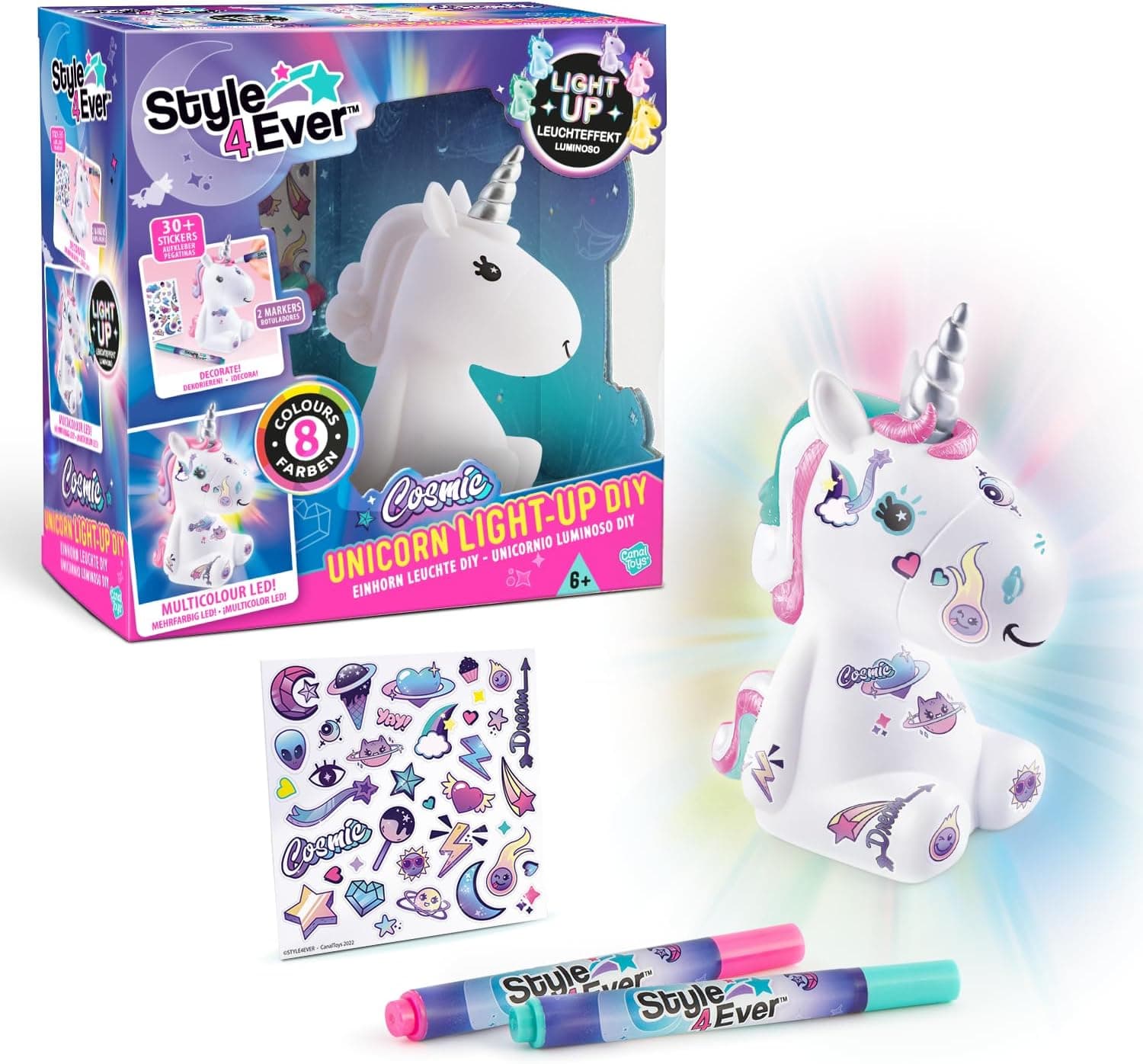 Canal Toys - Style 4 Ever - Unicórnio DIY luz cósmica - edição colecionista - lazer criativo para crianças - Light-Up Cosmic Unicorn DIY Collector Ed. - OFG268