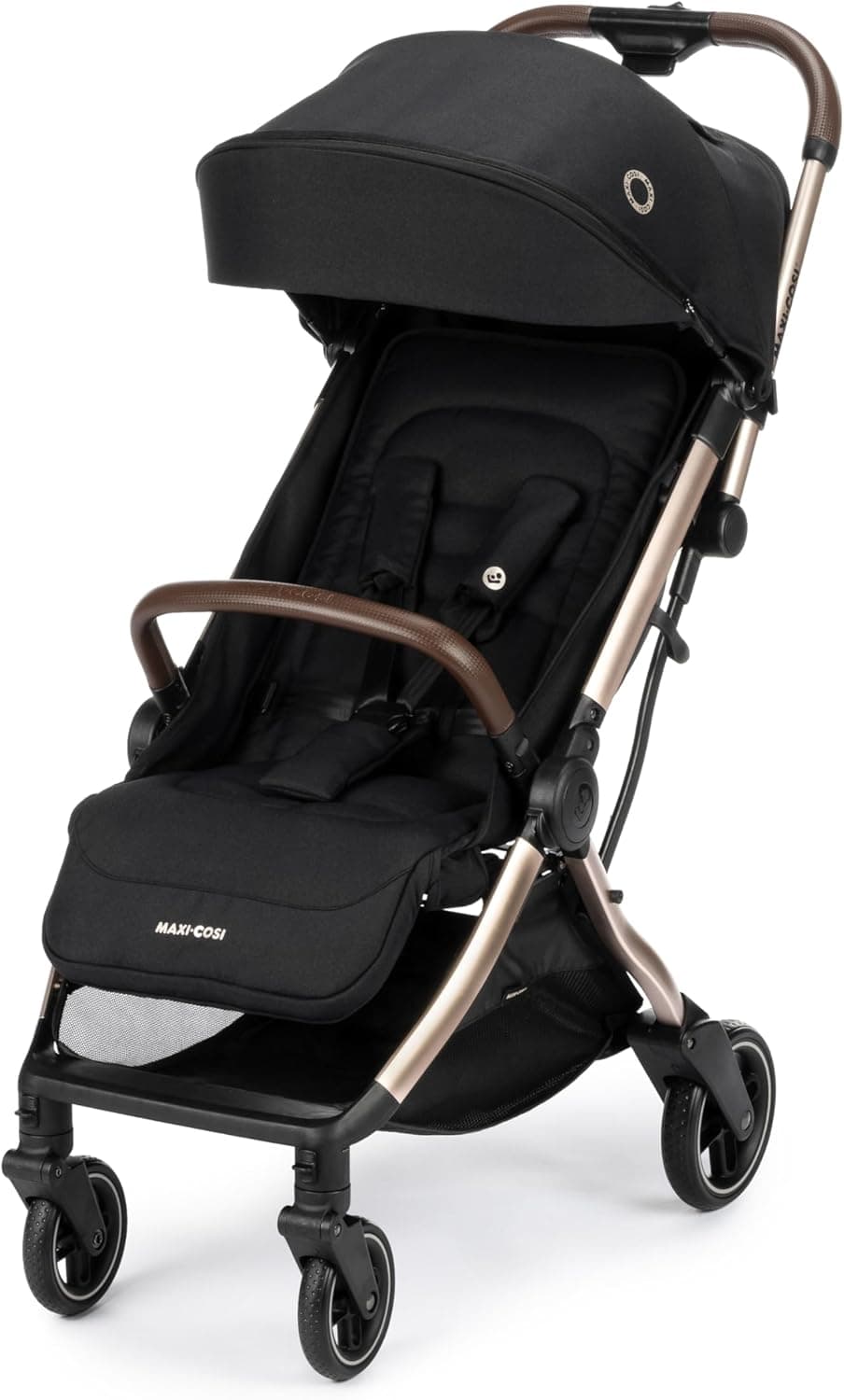 Maxi-Cosi Eva3 Carrinho, 0-4 anos, 0-22 kg, carrinho de passeio para bebé, carrinho leve e compacto, posição totalmente reclinada, dobrável automático com uma mão, Essential Black Champagne