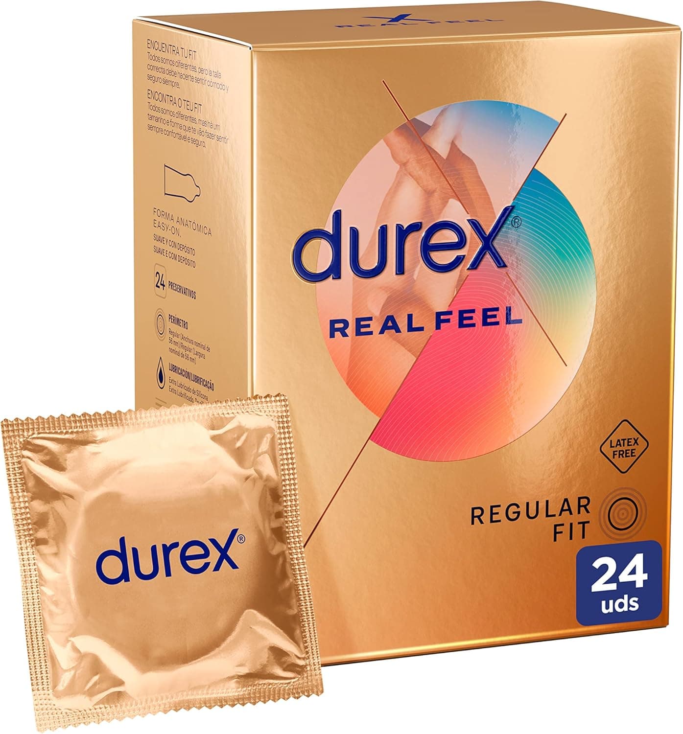 Durex Preservativos real fiel, extra lubrificados, sem látex, forma fácil-on, 24 preservativos