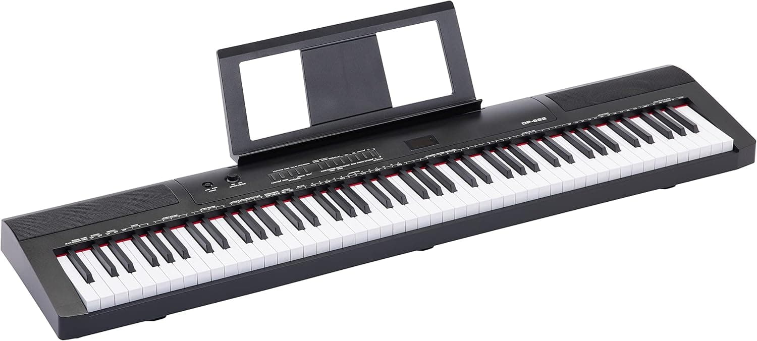 Amazon Basics Piano digital portátil de 88 teclas semi-pesadas com pedal de Sustain, 2 altifalantes, 140 timbres, 200 ritmos, 16 músicas de demonstração, metrónomo, modo de aula - preto