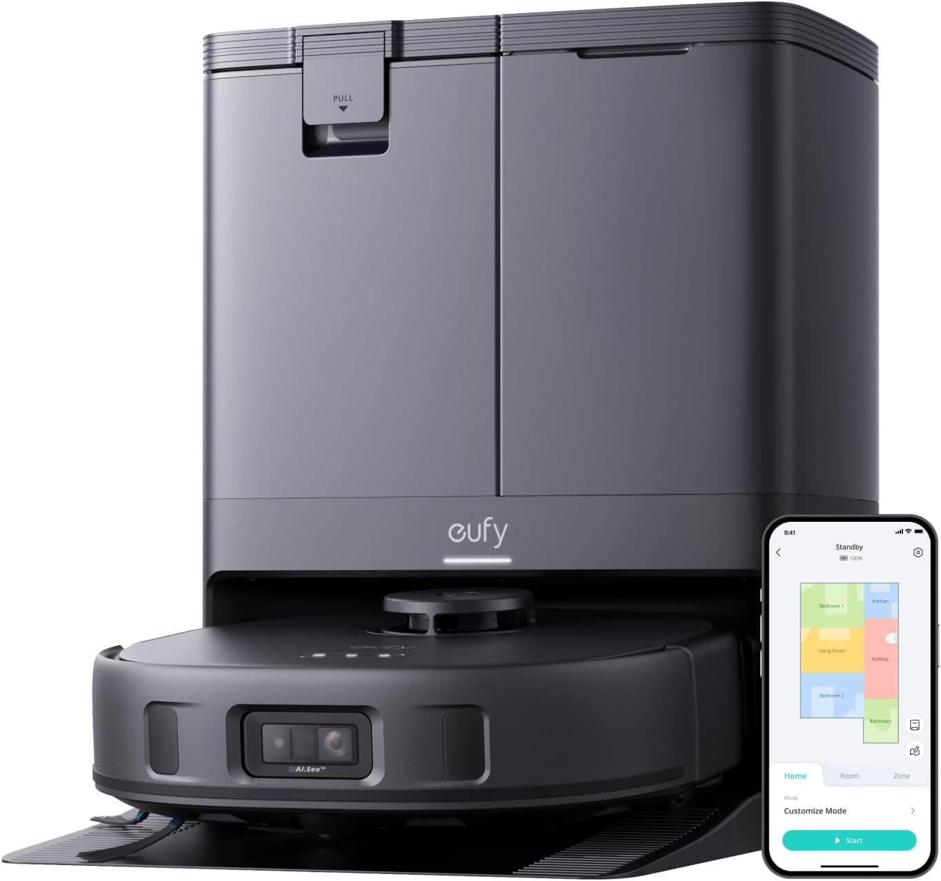 eufy X10 Pro Omni Robot Aspirador com base auto-esvaziada e copas giratórias, 8.000 Pa, roupa dupla com elevação automática de 12 mm, detecção de tapetes, antiobstáculos AI, limpeza automática branca