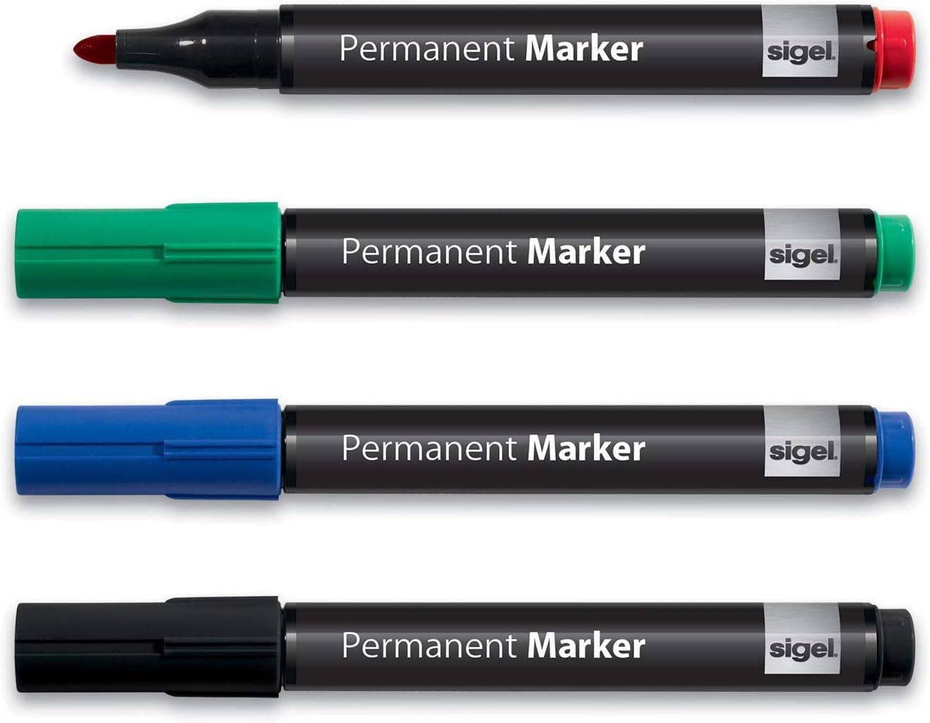 SIGEL MU182 Marcador de tinta permanente para quadros meet up e Artverum, cores sortidas (preto, vermelho, azul, verde), resistente à água, secagem rápida, ponta redonda de 1-3 mm, 4 unidades