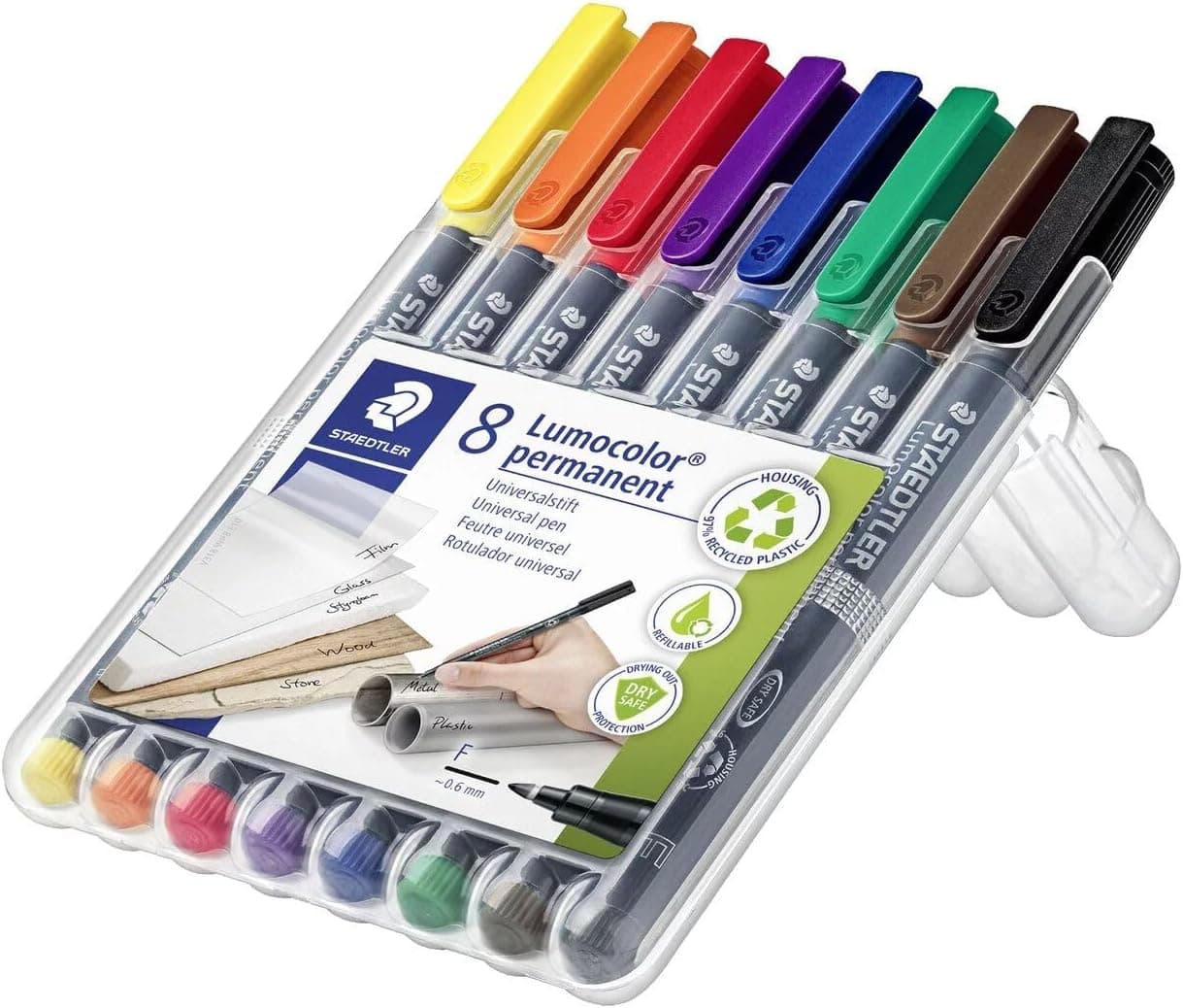 Staedtler 318WP8 | Conjunto de 8 marcadores permanentes de ponta fina multicores