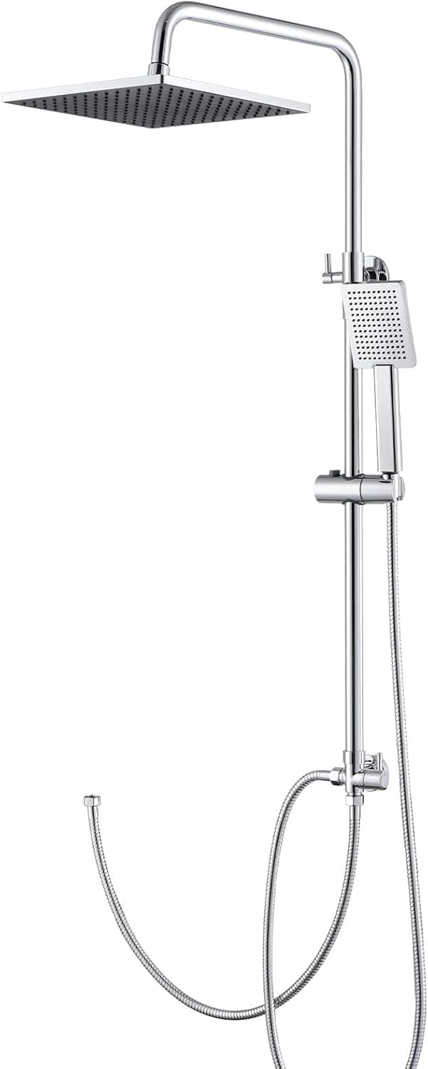 AuraLum Coluna de Duche | Sistema de duche ajustável com chuveiro 25 x 25 cm e acabamento cromado