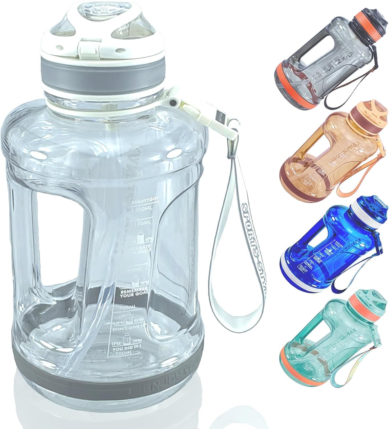 Goodatech Sports | Garrafa de água reutilizável de 1,5 L com marcador de tempo e tampa à prova de fugas