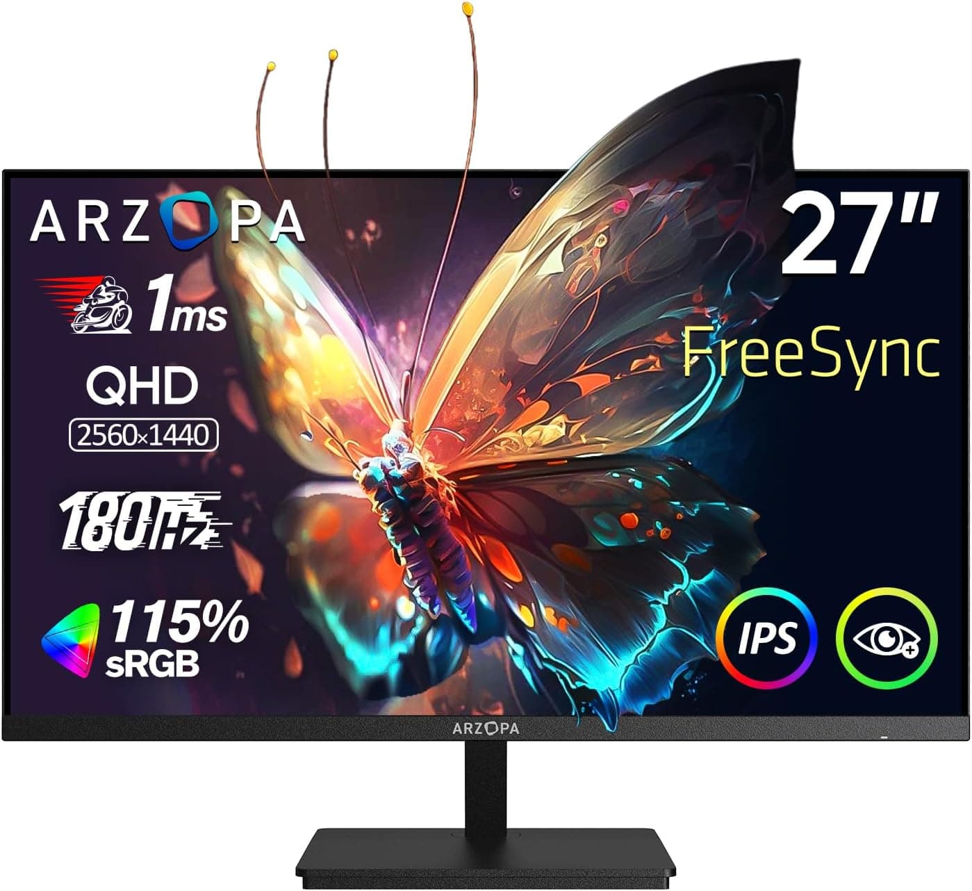 ARZOPA Monitor de jogos de 27 polegadas 180 Hz 2K QHD 2560 x 1440, resposta rápida de 1 m, ecrã de PC para computador IPS 115% sRGB, compatível com G-Sync, FreeSync, Eye Care, VESA (DP1,44 cm) , HDMI 
