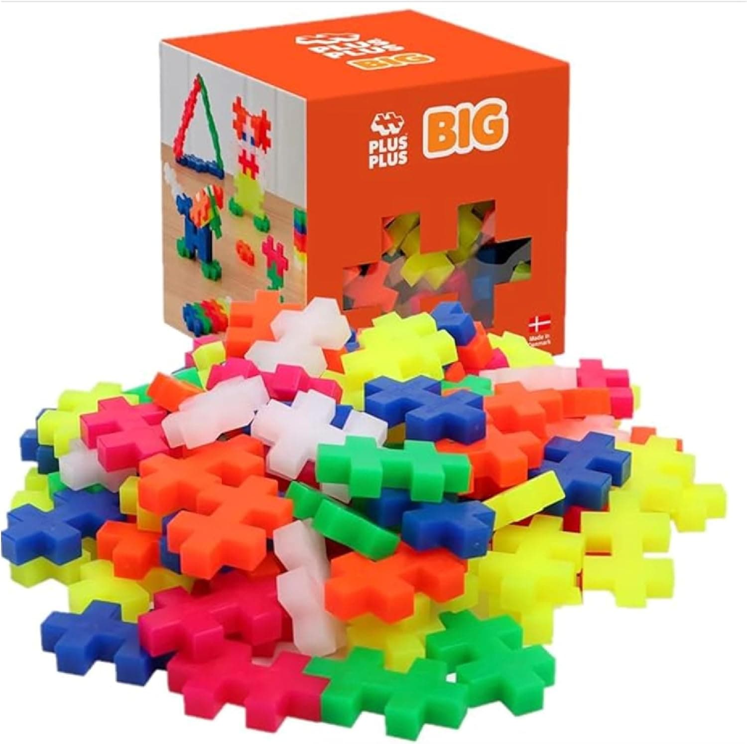 PLUS PLUS Open Play Set Big Neon | Jogo de blocos de construção criativos com peças em cores néon, 100 unidades